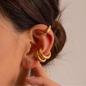 18K Gold Plated Ear Clip Double Hoop Earrings